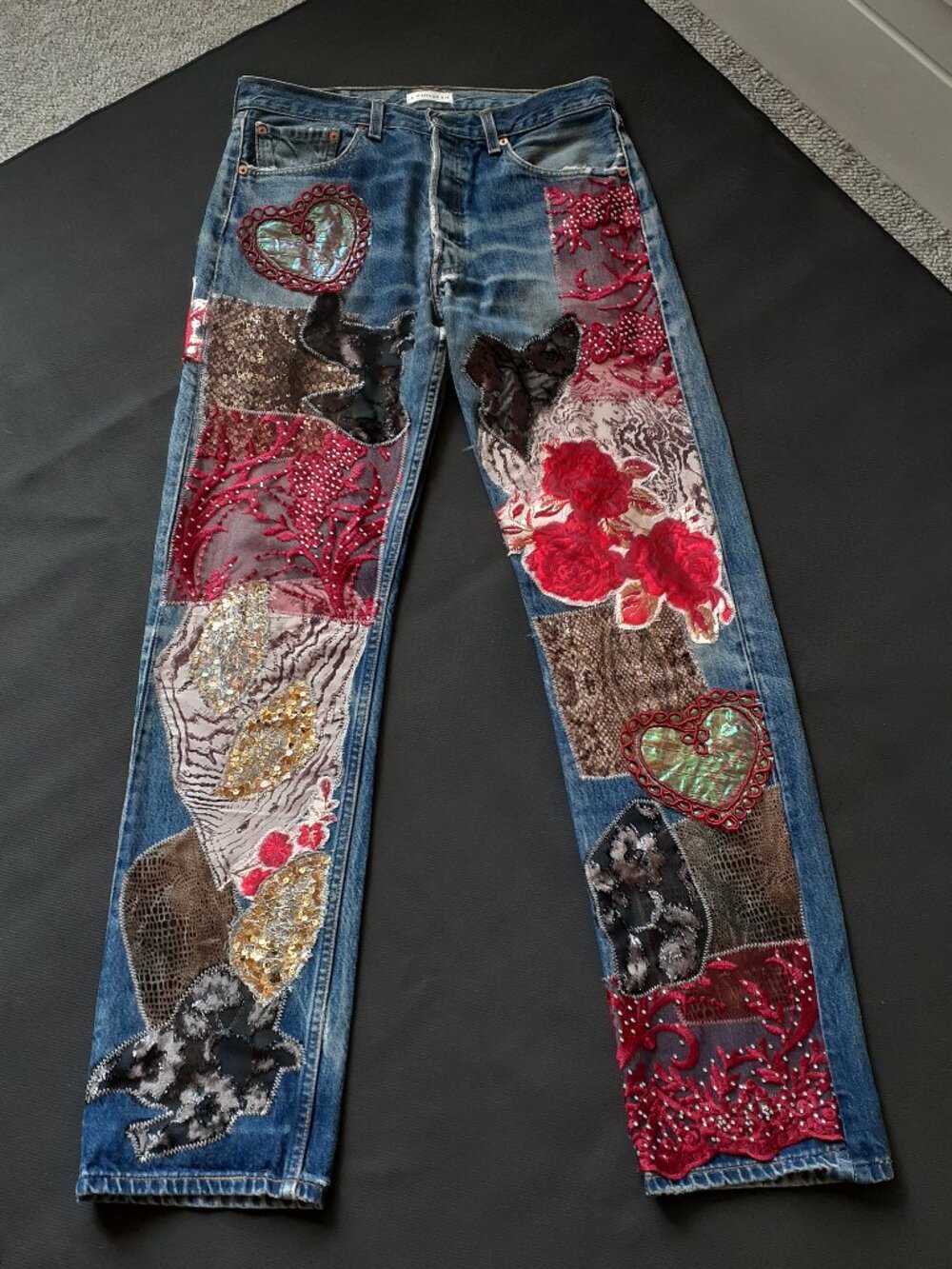 VINTAGE 501 LEVI'S 87-93 CUSTOM COTTAGE CORE APPLIQUE BUTTON FLY PAPER LABEL 28